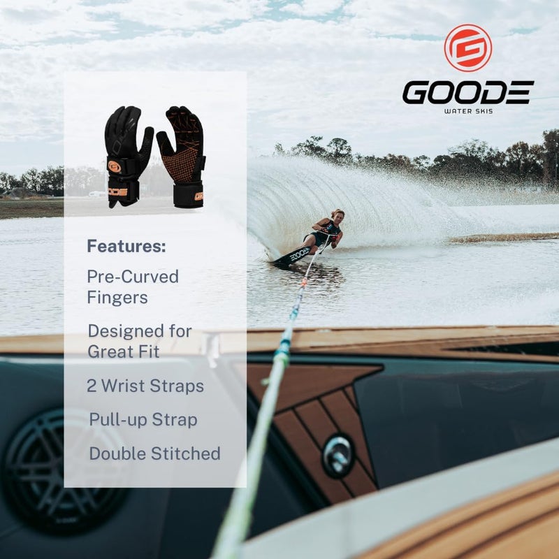 Goode 43 Pro Water Ski Gloves – Pre-Curved Finger Design, Double Stitched Amara Palm for Superior Grip and Durability, Dual Wrist Straps, Pull-Up Strap, Embroidered Logos, Performance Fit - Image 4